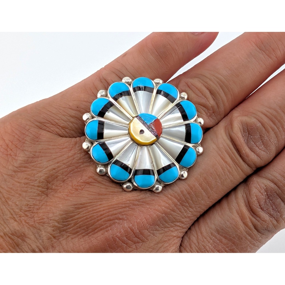 Handmade Zuni Cluster Ring sz 7US - Women's‎ Southwest Pueblo Jewelry Signed ***